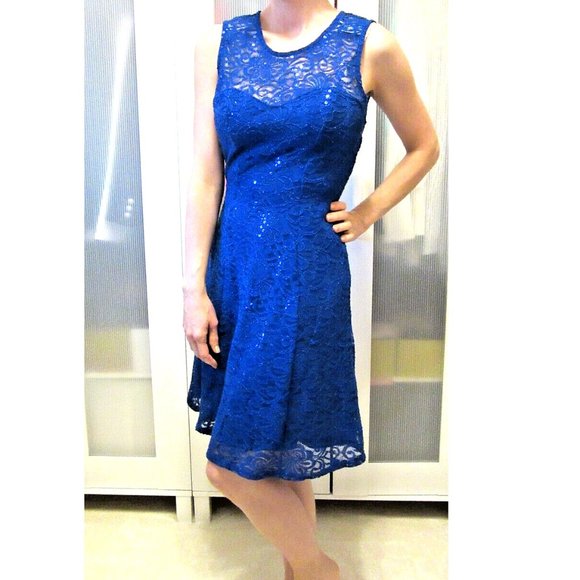 Quiz Womens 4 Blue Mini Dress Lace Sequins Sexy British PROM Stylish Gorgeous - Picture 2 of 16